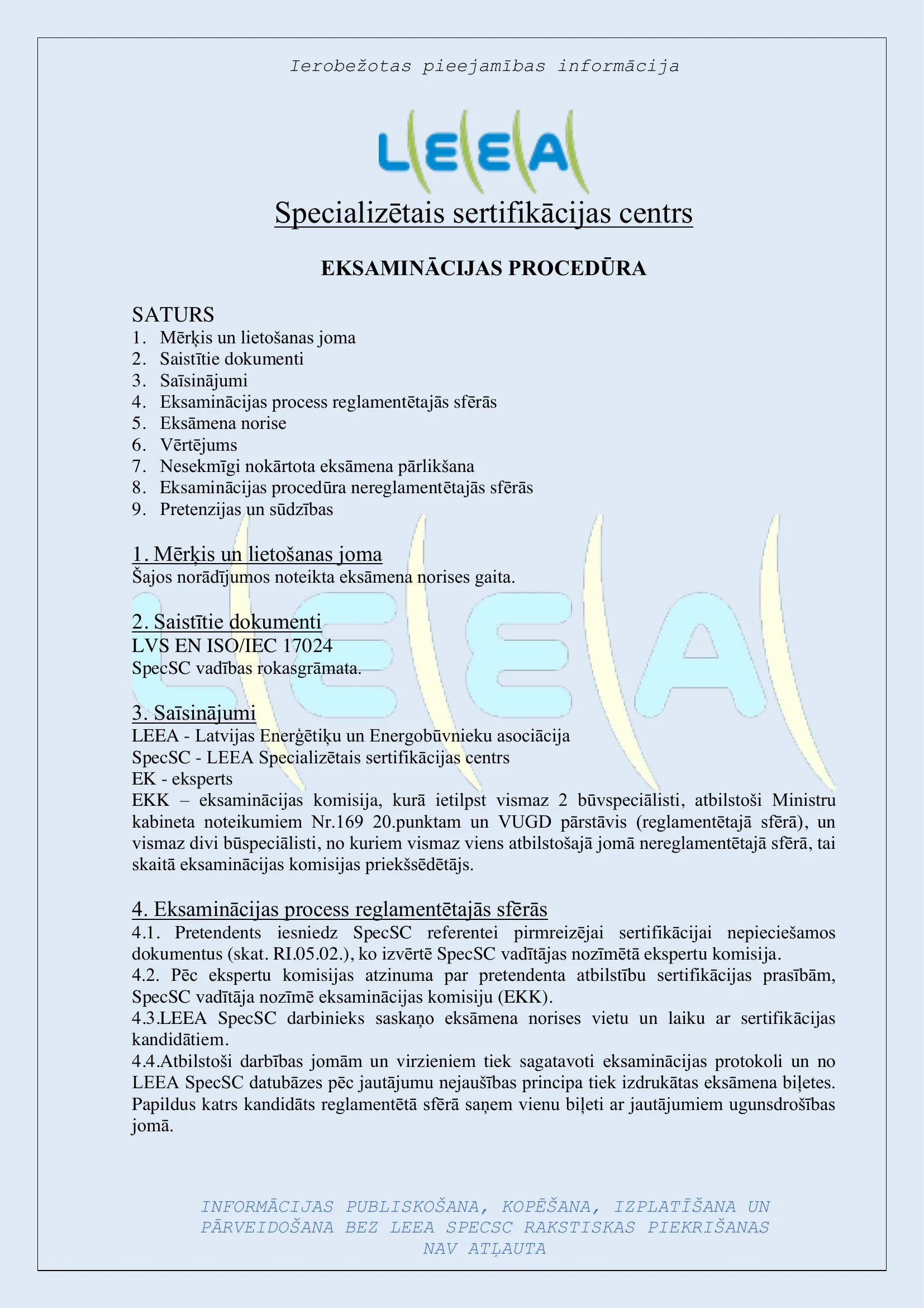 Eksaminācijas procedūra — lapa 1/4