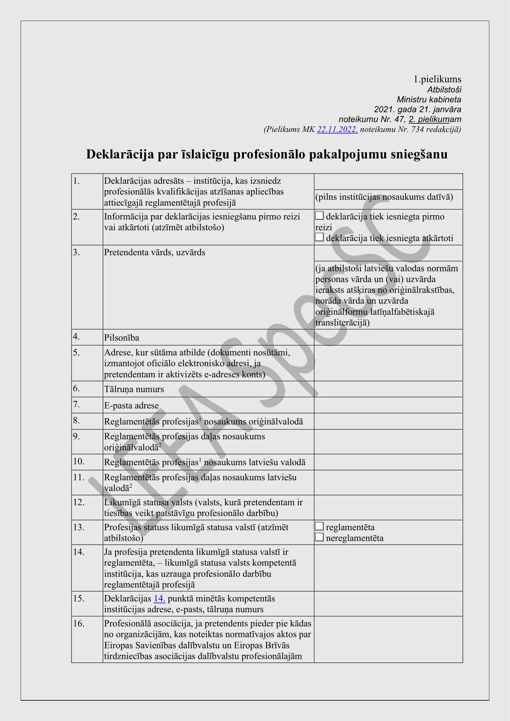 Nolikums par īslaicīgu profesionālo pakalpojumu sniegšanas kārtību ārvalstu speciālistiem — lapa 7/10