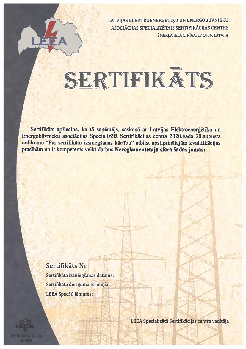 Sertifikāts (2. variants) — paraugs (Nereglamentētā sfērā)